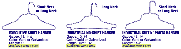Hangers for the apparel and drycleaning industries